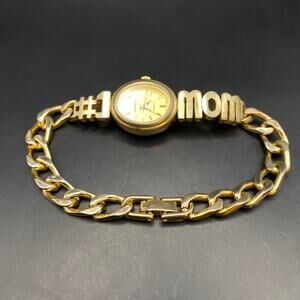 WATCH IT #1 MOM Ladies Wristwatch Curb Chain Bracelet Gold Tone Quartz Works!